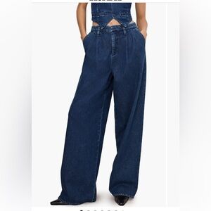 NWT GOOD AMERICAN 90’s PLEATED DENIM TROUSERS HIGH WAISTED WIDE LEG CASUAL CHIC